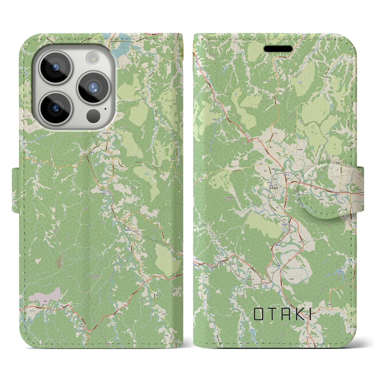 【大多喜（千葉県）】地図柄iPhoneケース（手帳タイプ）ナチュラル・iPhone 15 Pro 用