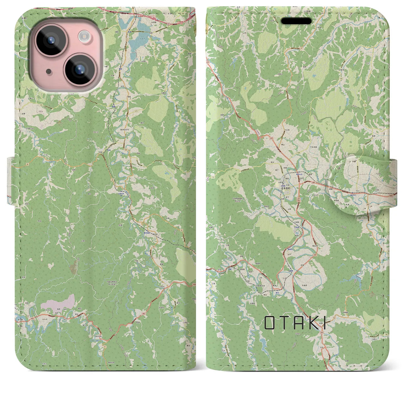 【大多喜（千葉県）】地図柄iPhoneケース（手帳タイプ）ナチュラル・iPhone 15 Plus 用
