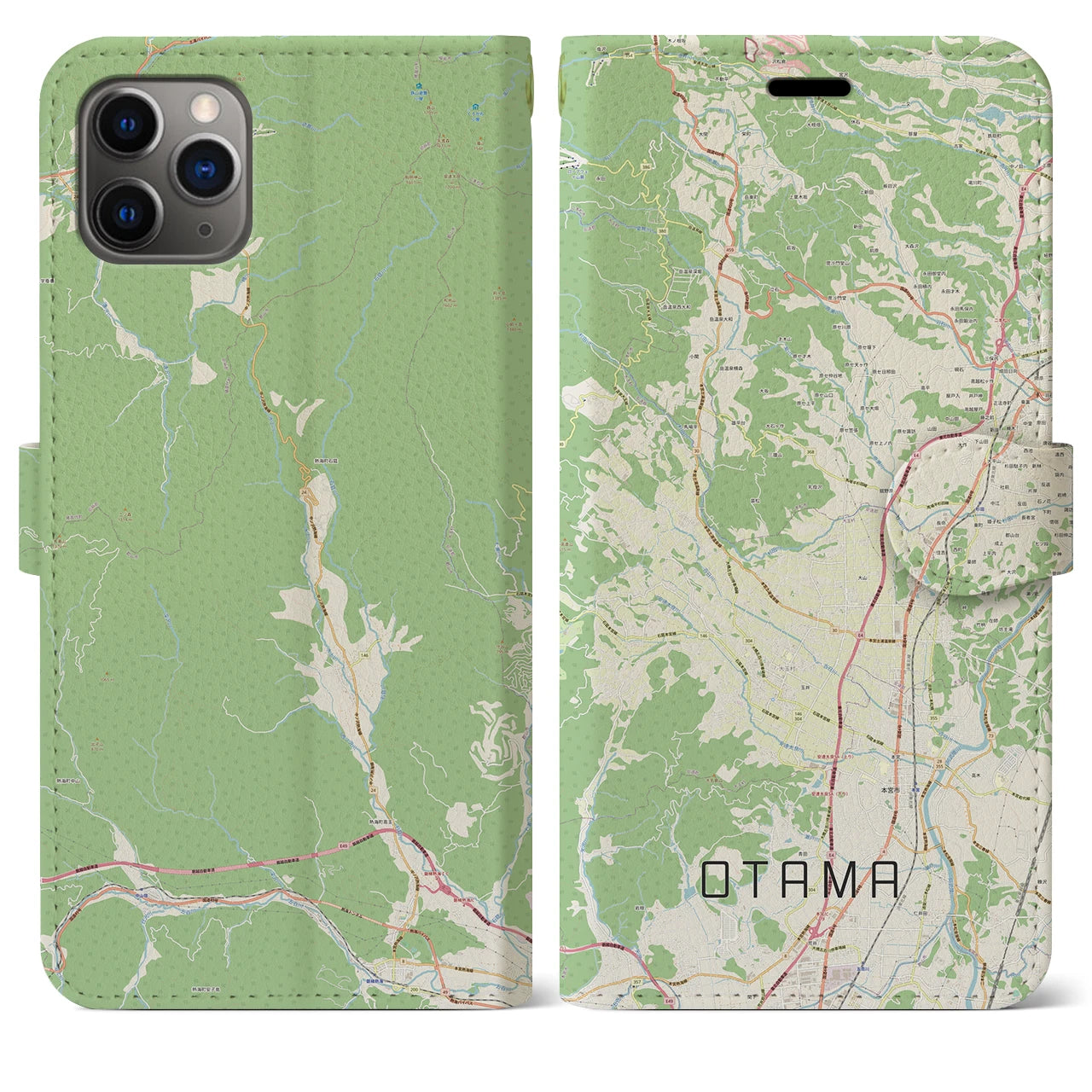【大玉】地図柄iPhoneケース（手帳両面タイプ・ナチュラル）iPhone 11 Pro Max 用