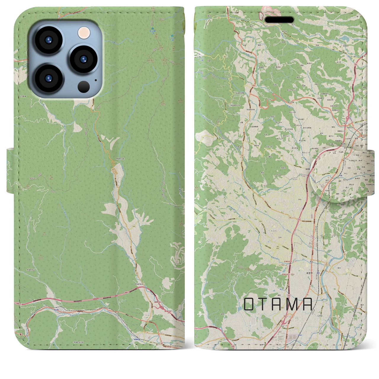 【大玉】地図柄iPhoneケース（手帳両面タイプ・ナチュラル）iPhone 13 Pro Max 用