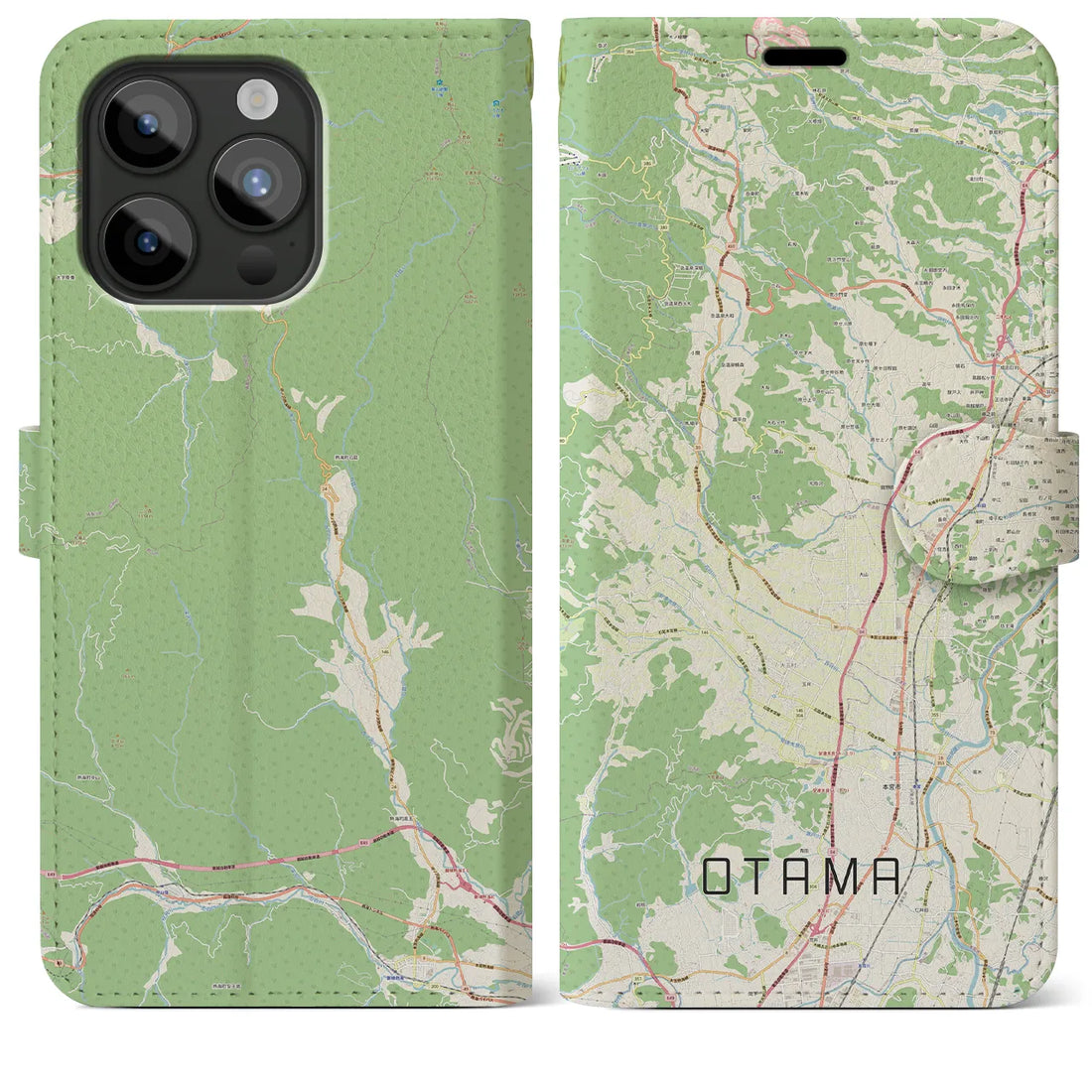 【大玉】地図柄iPhoneケース（手帳両面タイプ・ナチュラル）iPhone 15 Pro Max 用