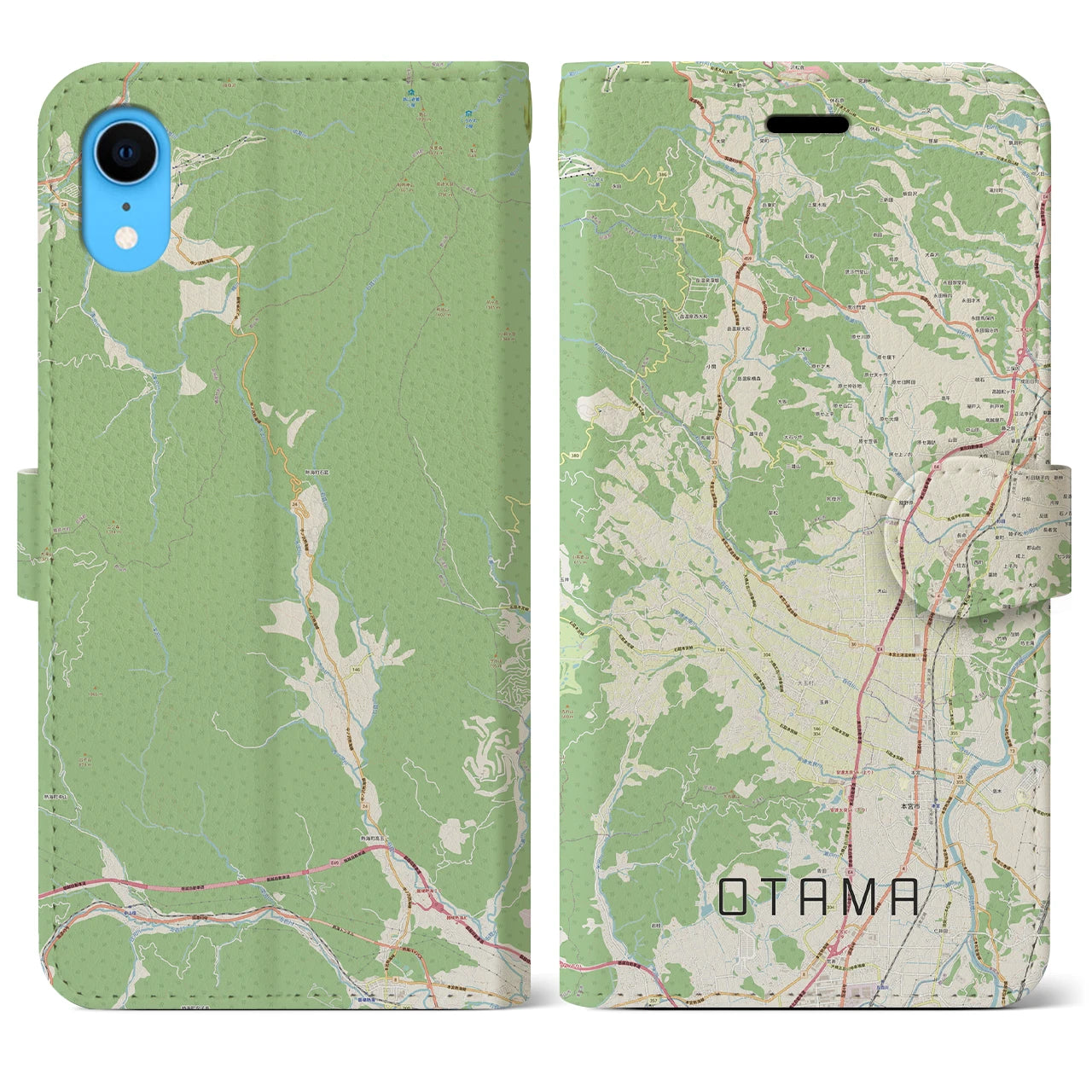 【大玉】地図柄iPhoneケース（手帳両面タイプ・ナチュラル）iPhone XR 用