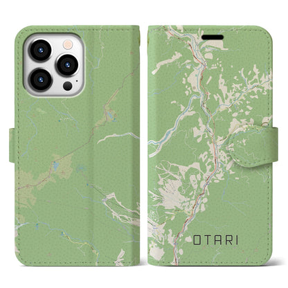 【小谷（長野県）】地図柄iPhoneケース（手帳タイプ）ナチュラル・iPhone 13 Pro 用