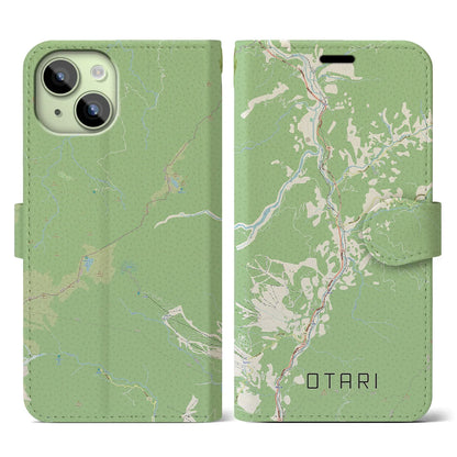 【小谷（長野県）】地図柄iPhoneケース（手帳タイプ）ナチュラル・iPhone 15 用