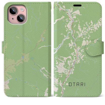 【小谷（長野県）】地図柄iPhoneケース（手帳タイプ）ナチュラル・iPhone 15 Plus 用