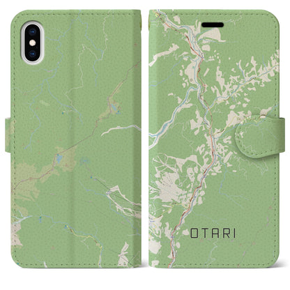 【小谷（長野県）】地図柄iPhoneケース（手帳タイプ）ナチュラル・iPhone XS Max 用