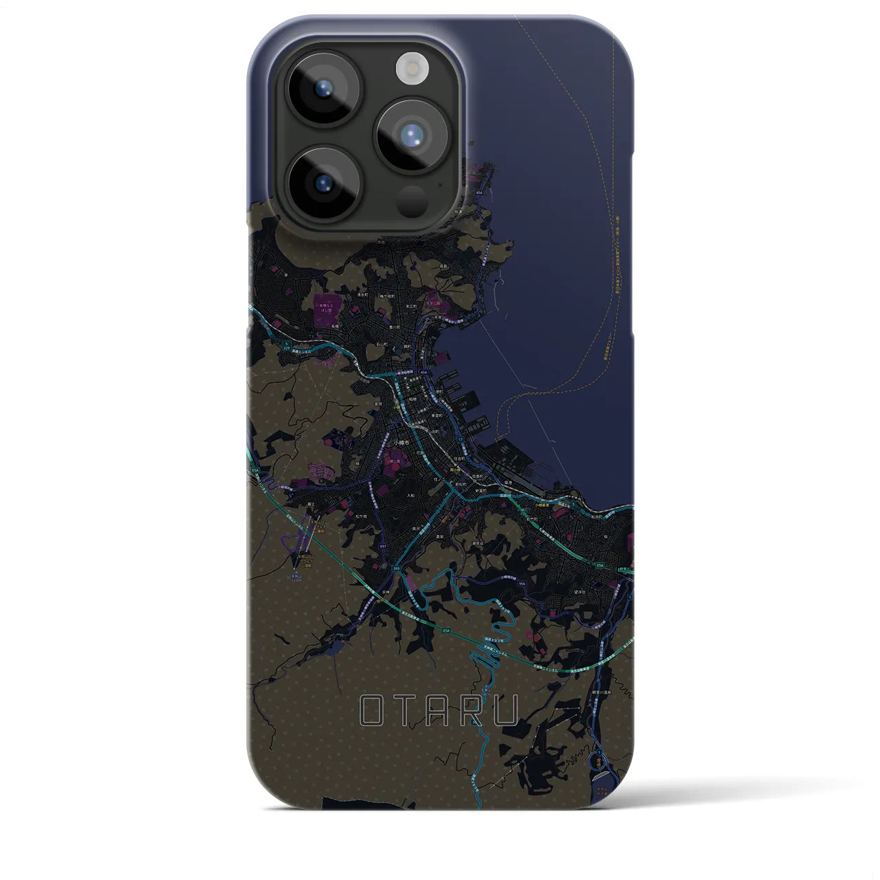 【小樽】地図柄iPhoneケース（バックカバータイプ・ブラック）iPhone 15 Pro Max 用