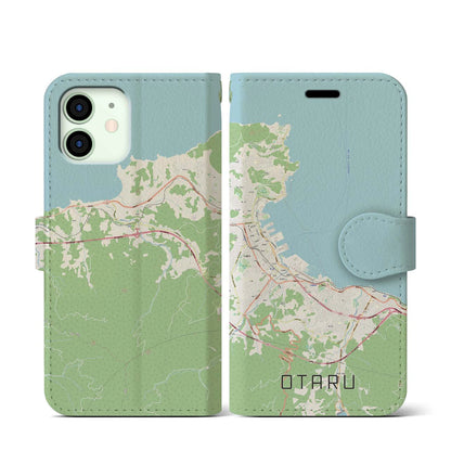 【小樽（北海道）】地図柄iPhoneケース（手帳タイプ）ナチュラル・iPhone 12 mini 用