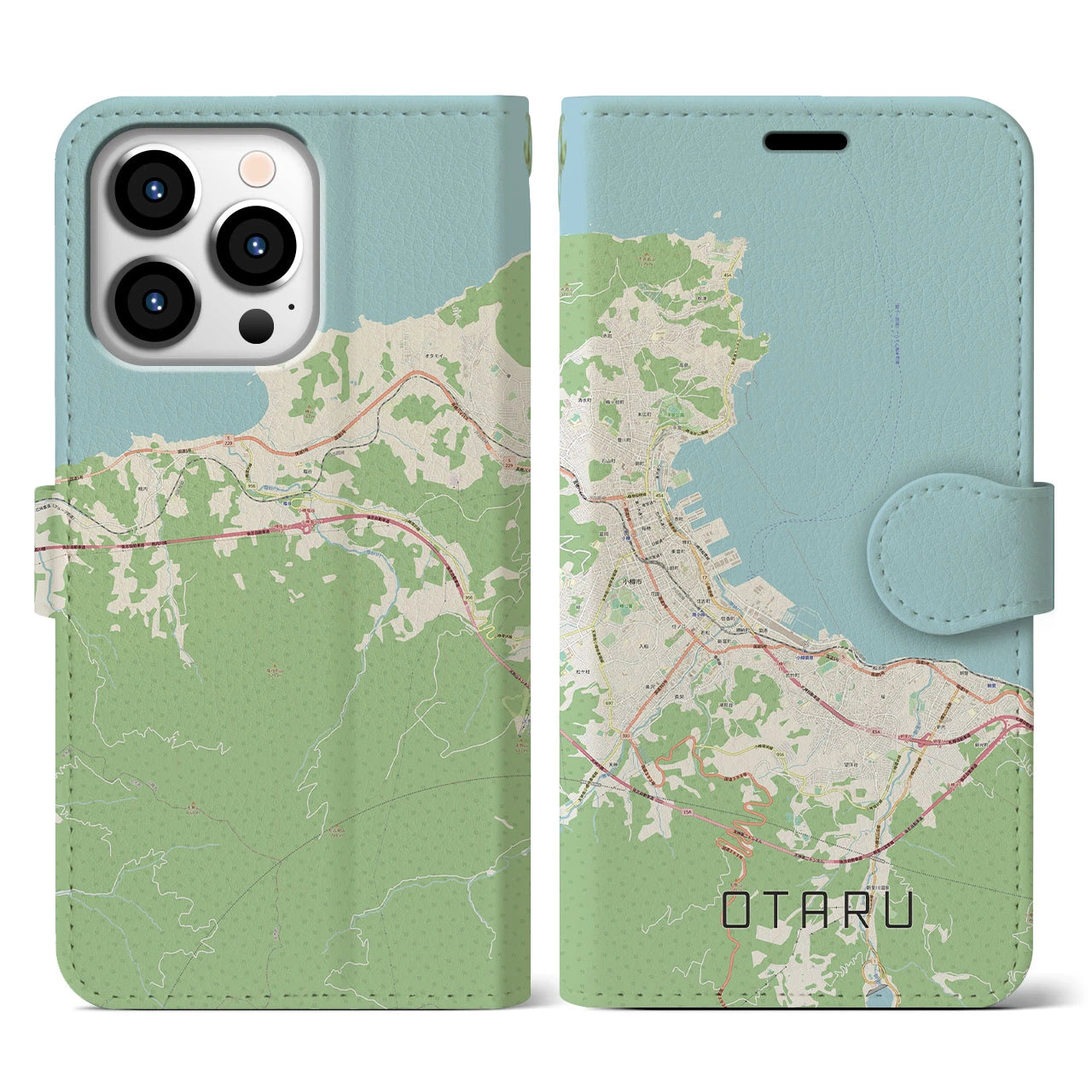 【小樽】地図柄iPhoneケース（手帳両面タイプ・ナチュラル）iPhone 13 Pro 用