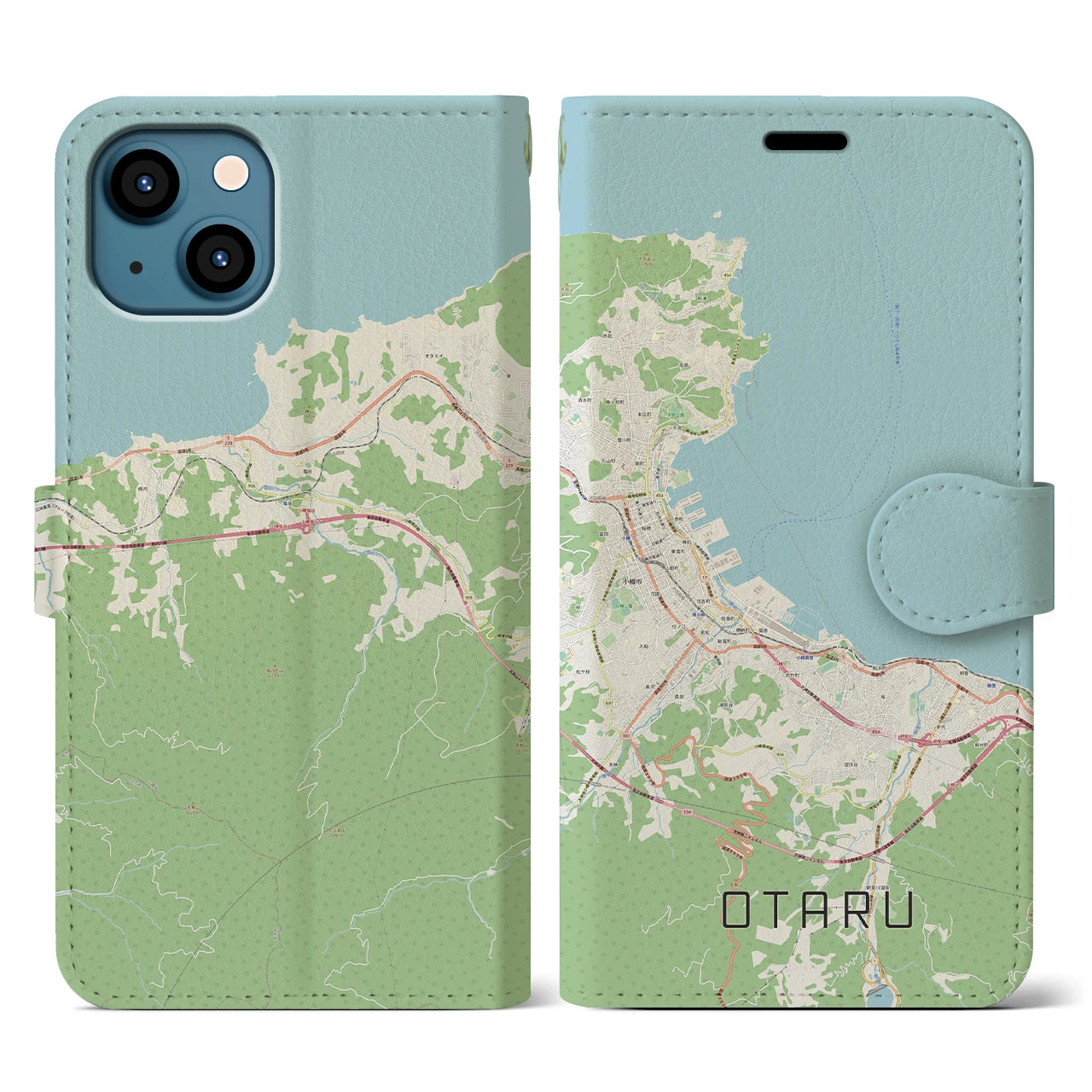 【小樽】地図柄iPhoneケース（手帳両面タイプ・ナチュラル）iPhone 13 用