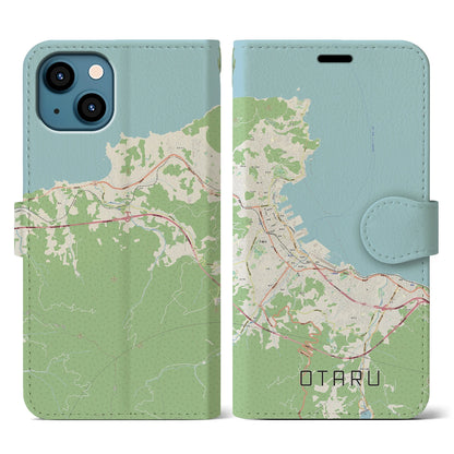 【小樽（北海道）】地図柄iPhoneケース（手帳タイプ）ナチュラル・iPhone 13 用