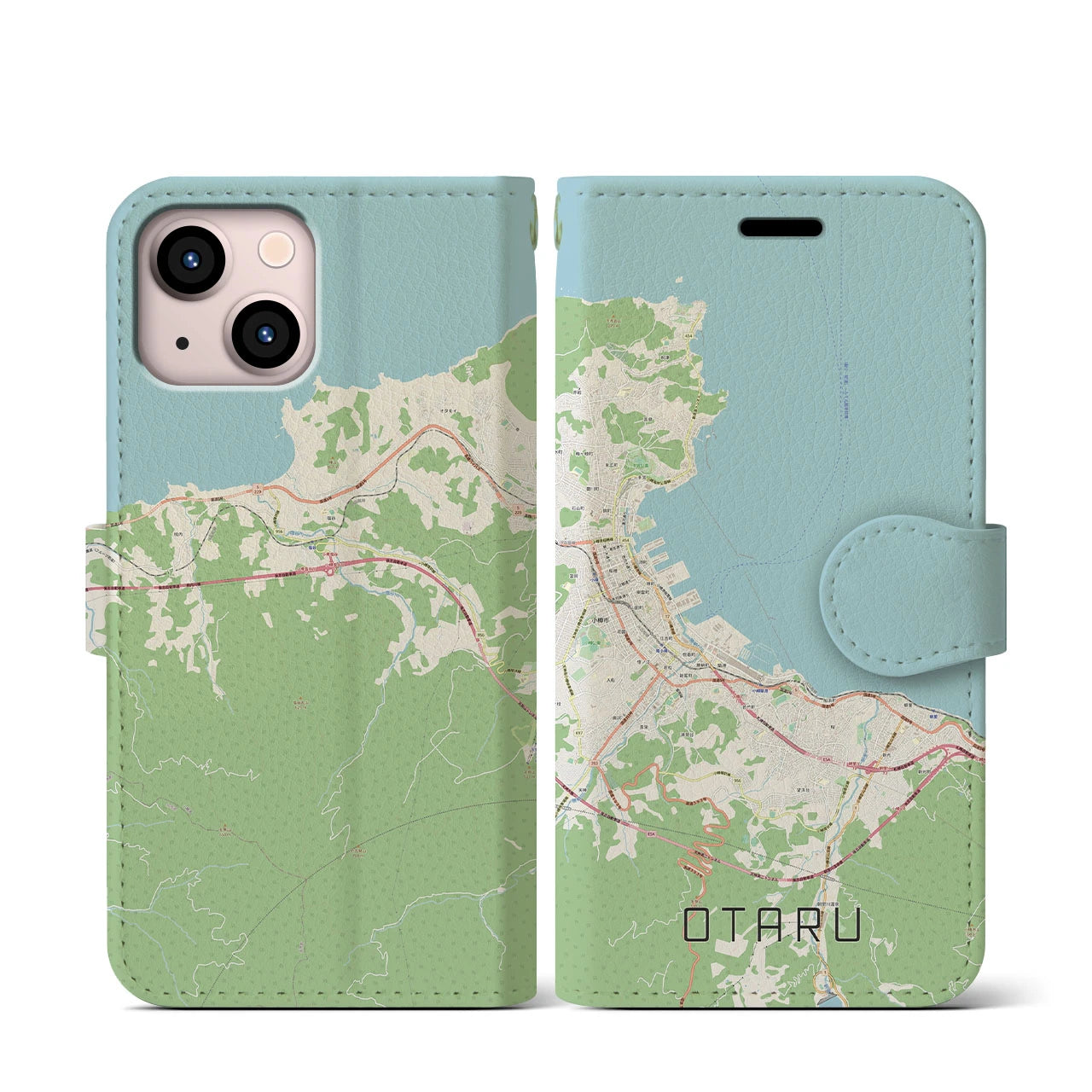 【小樽】地図柄iPhoneケース（手帳両面タイプ・ナチュラル）iPhone 13 mini 用