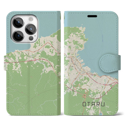 【小樽（北海道）】地図柄iPhoneケース（手帳タイプ）ナチュラル・iPhone 14 Pro 用
