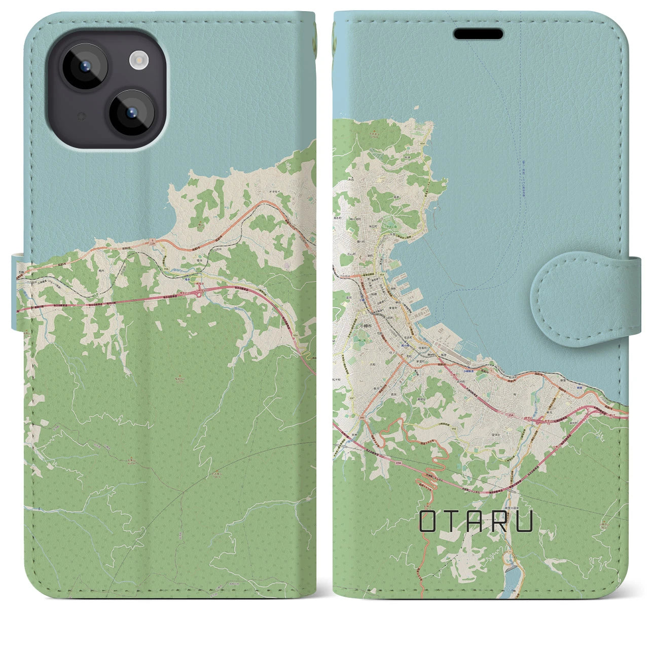 【小樽】地図柄iPhoneケース（手帳両面タイプ・ナチュラル）iPhone 14 Plus 用