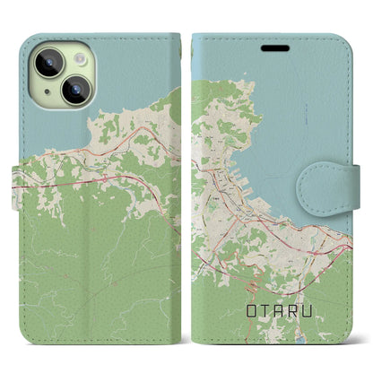 【小樽（北海道）】地図柄iPhoneケース（手帳タイプ）ナチュラル・iPhone 15 用