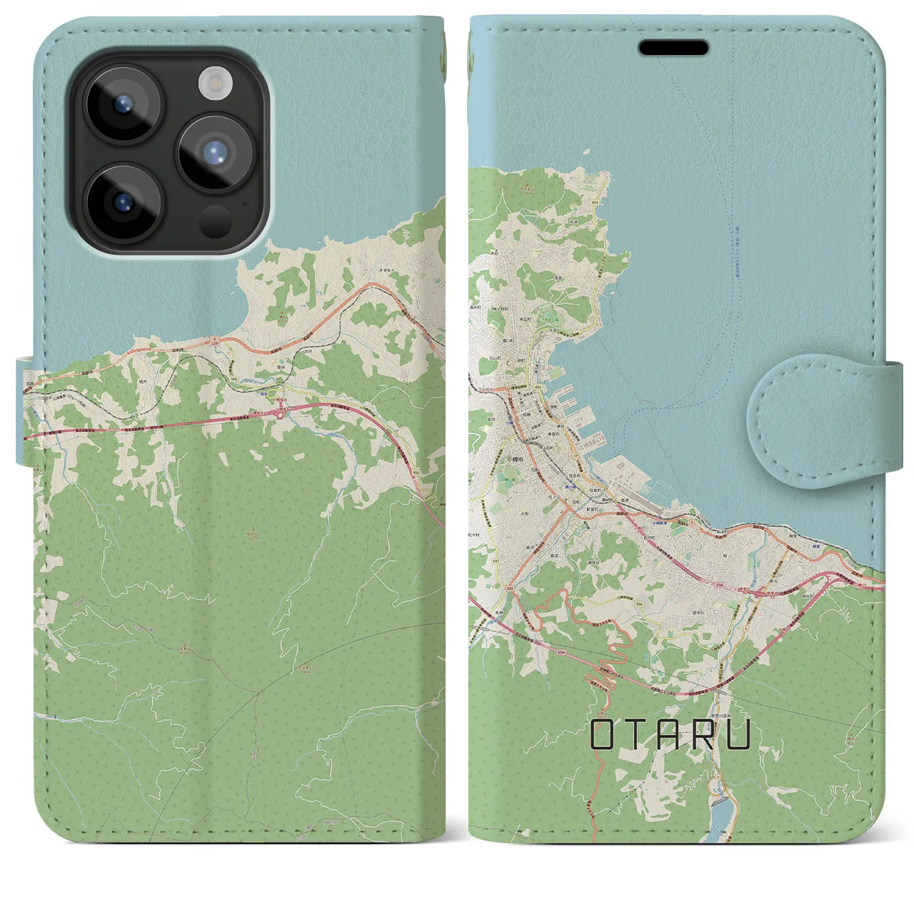 【小樽】地図柄iPhoneケース（手帳両面タイプ・ナチュラル）iPhone 15 Pro Max 用
