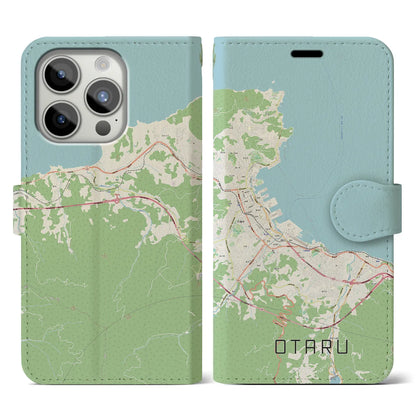 【小樽（北海道）】地図柄iPhoneケース（手帳タイプ）ナチュラル・iPhone 15 Pro 用