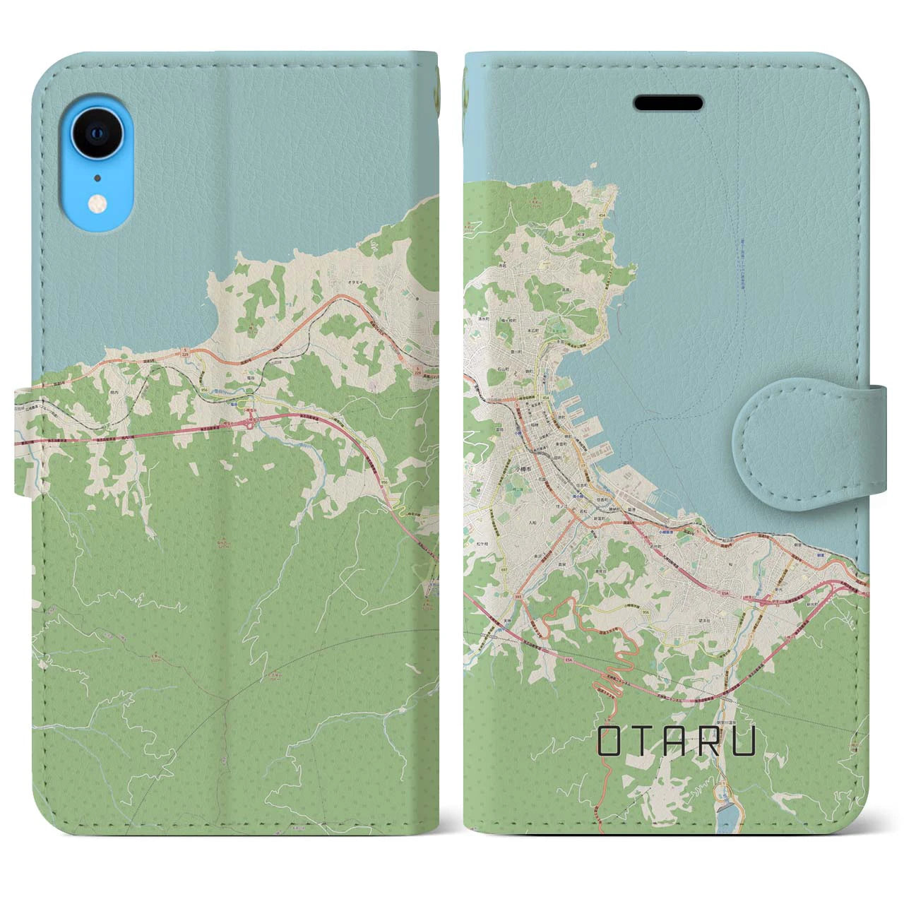【小樽】地図柄iPhoneケース（手帳両面タイプ・ナチュラル）iPhone XR 用