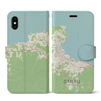 【小樽（北海道）】地図柄iPhoneケース（手帳タイプ）ナチュラル・iPhone XS / X 用