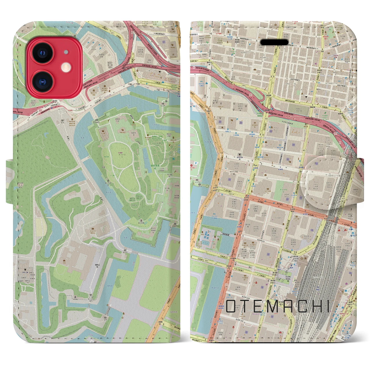 【大手町】地図柄iPhoneケース（手帳両面タイプ・ナチュラル）iPhone 11 用