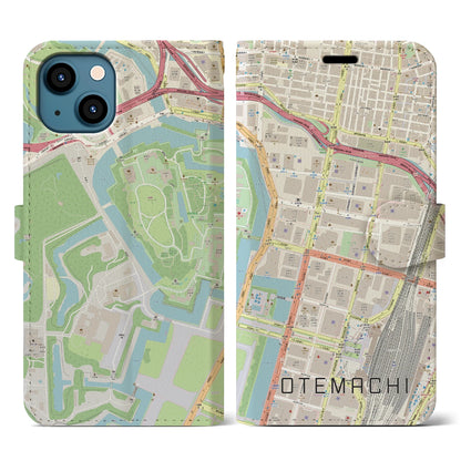 【大手町（東京都）】地図柄iPhoneケース（手帳タイプ）ナチュラル・iPhone 13 用