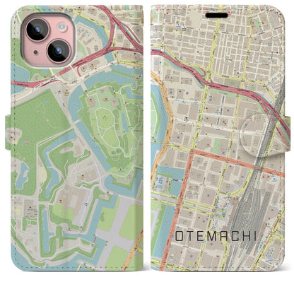 【大手町（東京都）】地図柄iPhoneケース（手帳タイプ）ナチュラル・iPhone 15 Plus 用