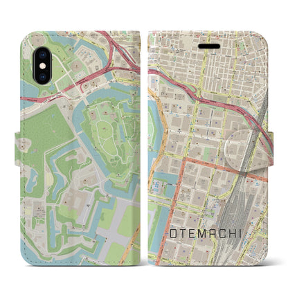 【大手町（東京都）】地図柄iPhoneケース（手帳タイプ）ナチュラル・iPhone XS / X 用