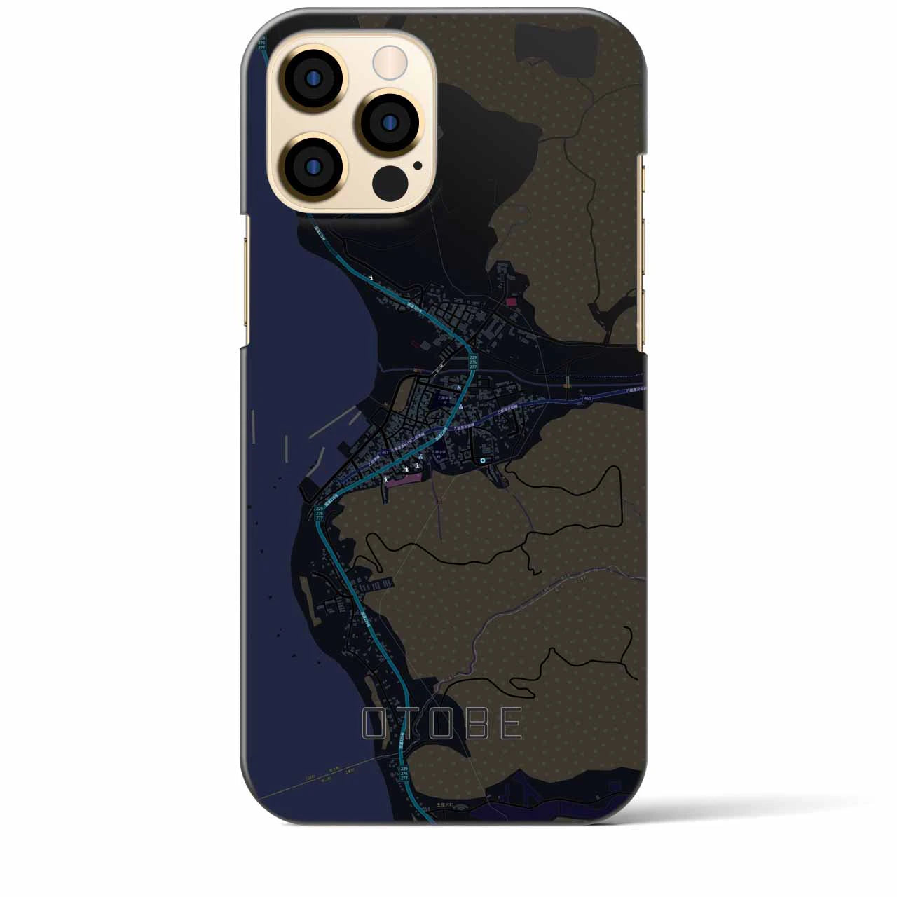 【乙部】地図柄iPhoneケース（バックカバータイプ・ブラック）iPhone 12 Pro Max 用