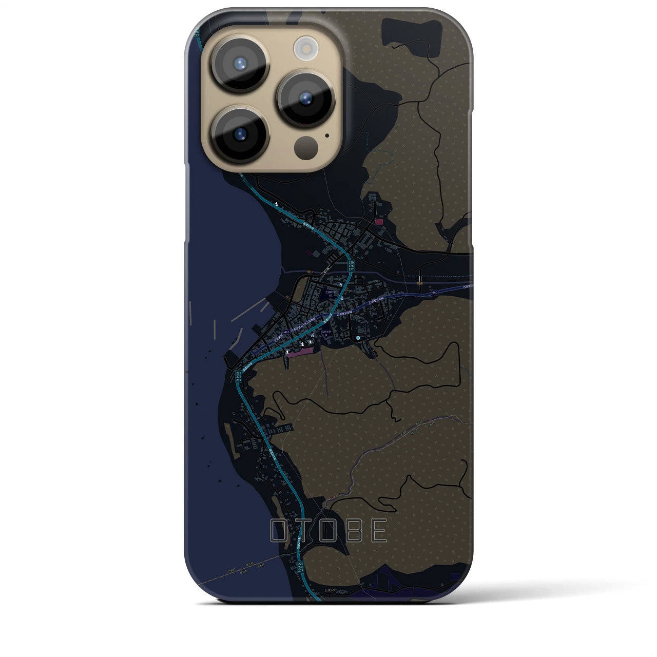 【乙部】地図柄iPhoneケース（バックカバータイプ・ブラック）iPhone 14 Pro Max 用