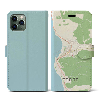 【乙部（北海道）】地図柄iPhoneケース（手帳タイプ）ナチュラル・iPhone 11 Pro 用