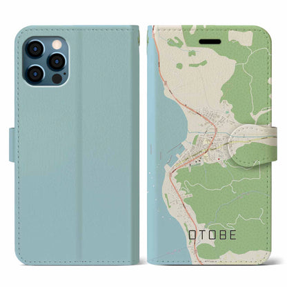 【乙部（北海道）】地図柄iPhoneケース（手帳タイプ）ナチュラル・iPhone 12 / 12 Pro 用