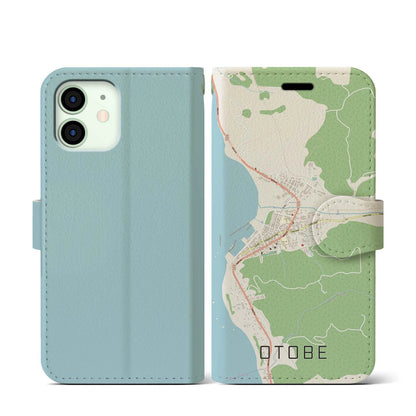 【乙部（北海道）】地図柄iPhoneケース（手帳タイプ）ナチュラル・iPhone 12 mini 用