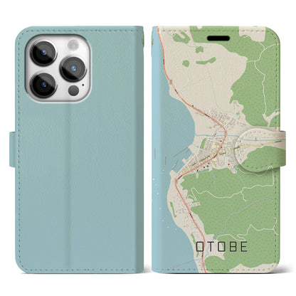 【乙部（北海道）】地図柄iPhoneケース（手帳タイプ）ナチュラル・iPhone 14 Pro 用