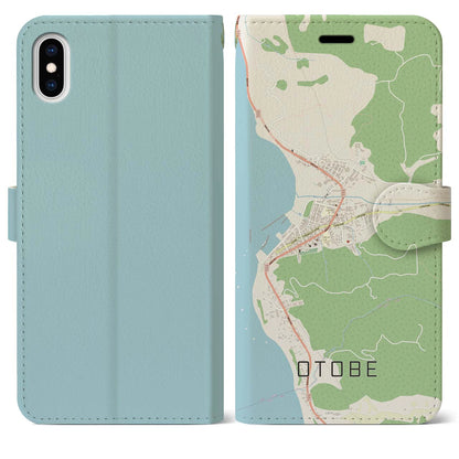 【乙部（北海道）】地図柄iPhoneケース（手帳タイプ）ナチュラル・iPhone XS Max 用