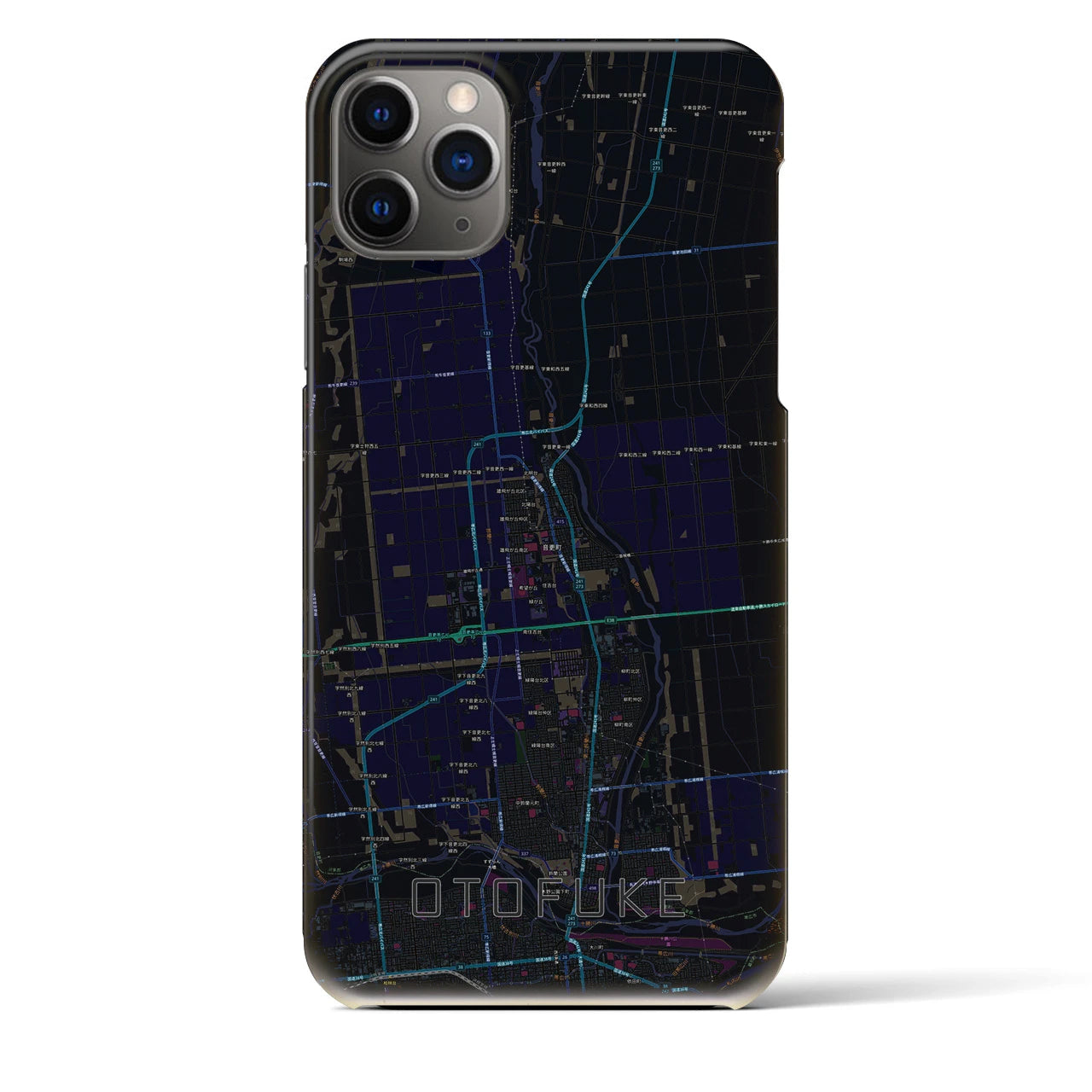 【音更】地図柄iPhoneケース（バックカバータイプ・ブラック）iPhone 11 Pro Max 用