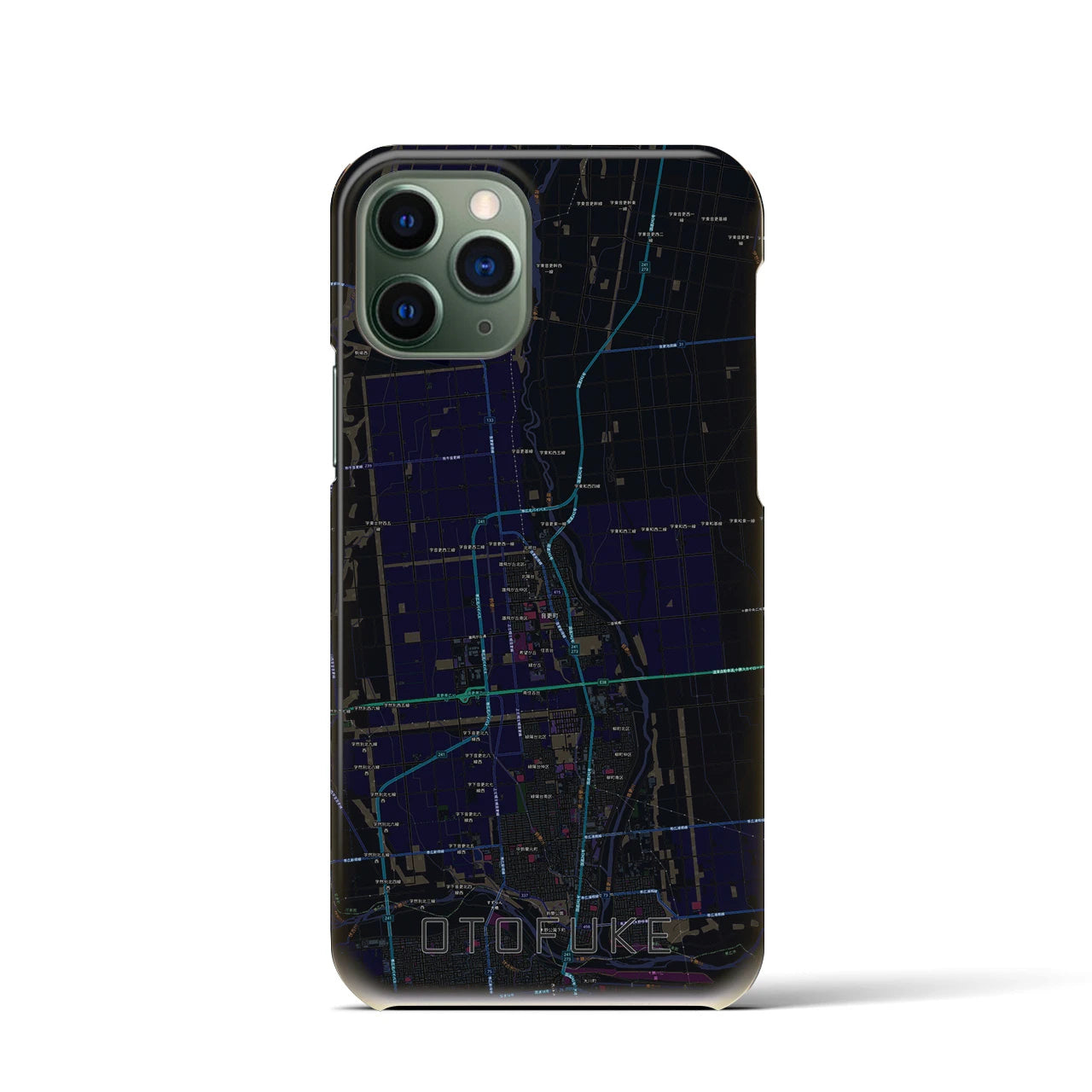 【音更】地図柄iPhoneケース（バックカバータイプ・ブラック）iPhone 11 Pro 用