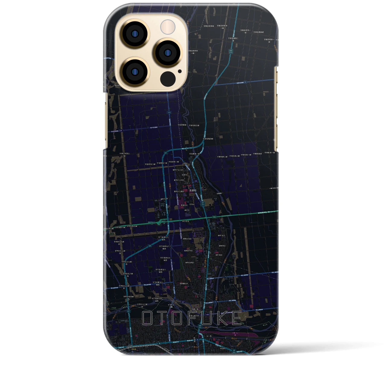 【音更】地図柄iPhoneケース（バックカバータイプ・ブラック）iPhone 12 Pro Max 用