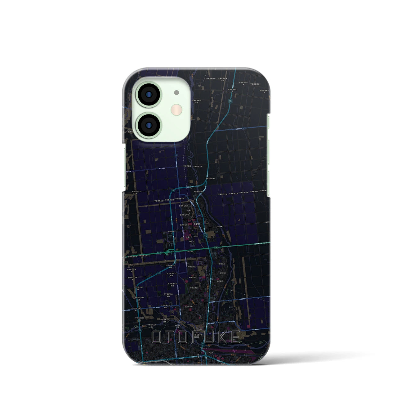 【音更】地図柄iPhoneケース（バックカバータイプ・ブラック）iPhone 12 mini 用