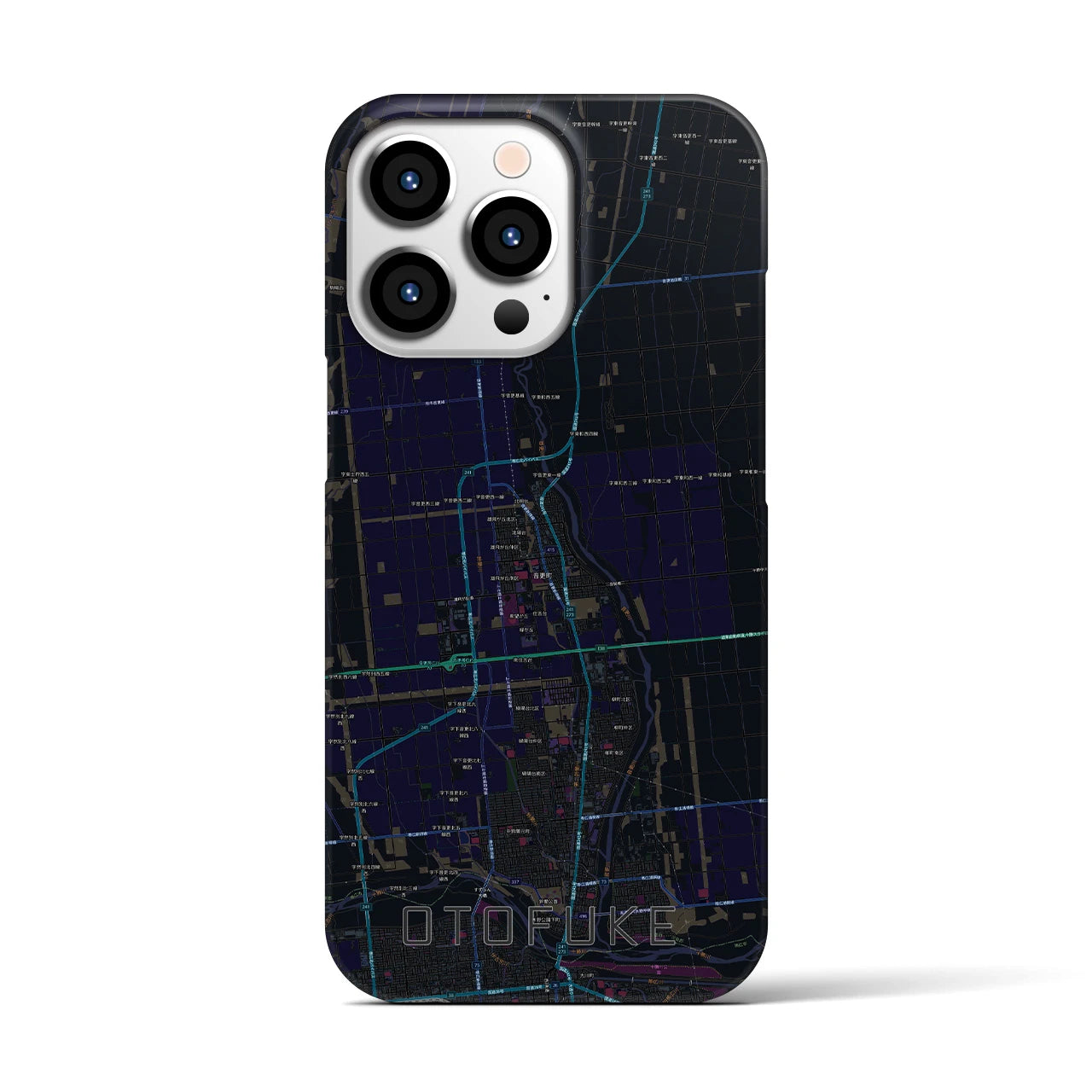 【音更】地図柄iPhoneケース（バックカバータイプ・ブラック）iPhone 13 Pro 用