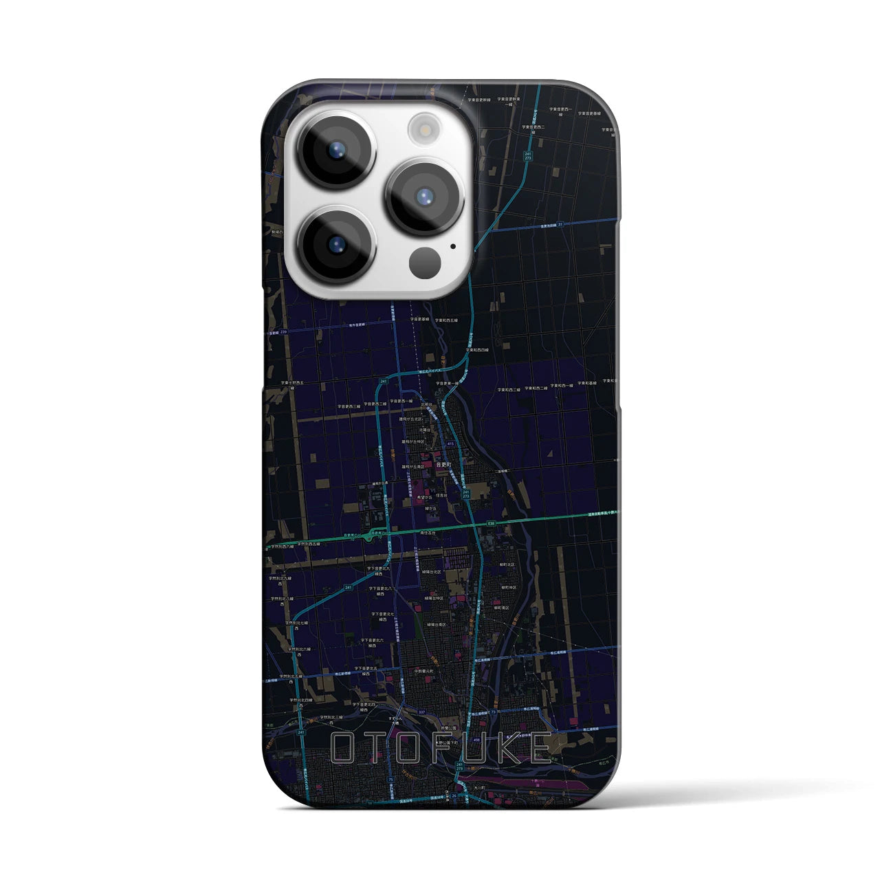 【音更】地図柄iPhoneケース（バックカバータイプ・ブラック）iPhone 14 Pro 用