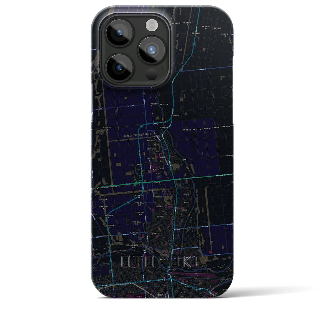【音更】地図柄iPhoneケース（バックカバータイプ・ブラック）iPhone 15 Pro Max 用
