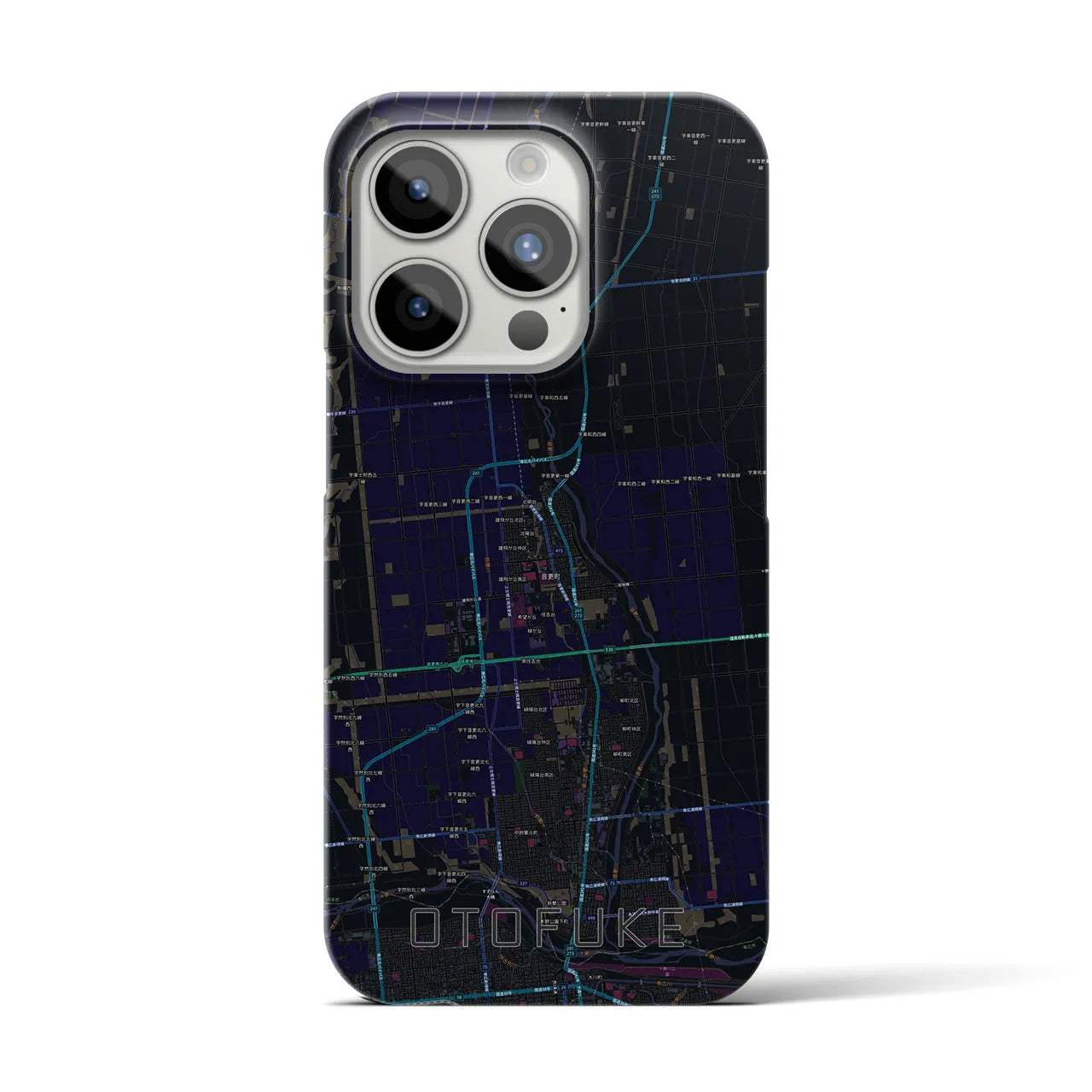【音更】地図柄iPhoneケース（バックカバータイプ・ブラック）iPhone 15 Pro 用