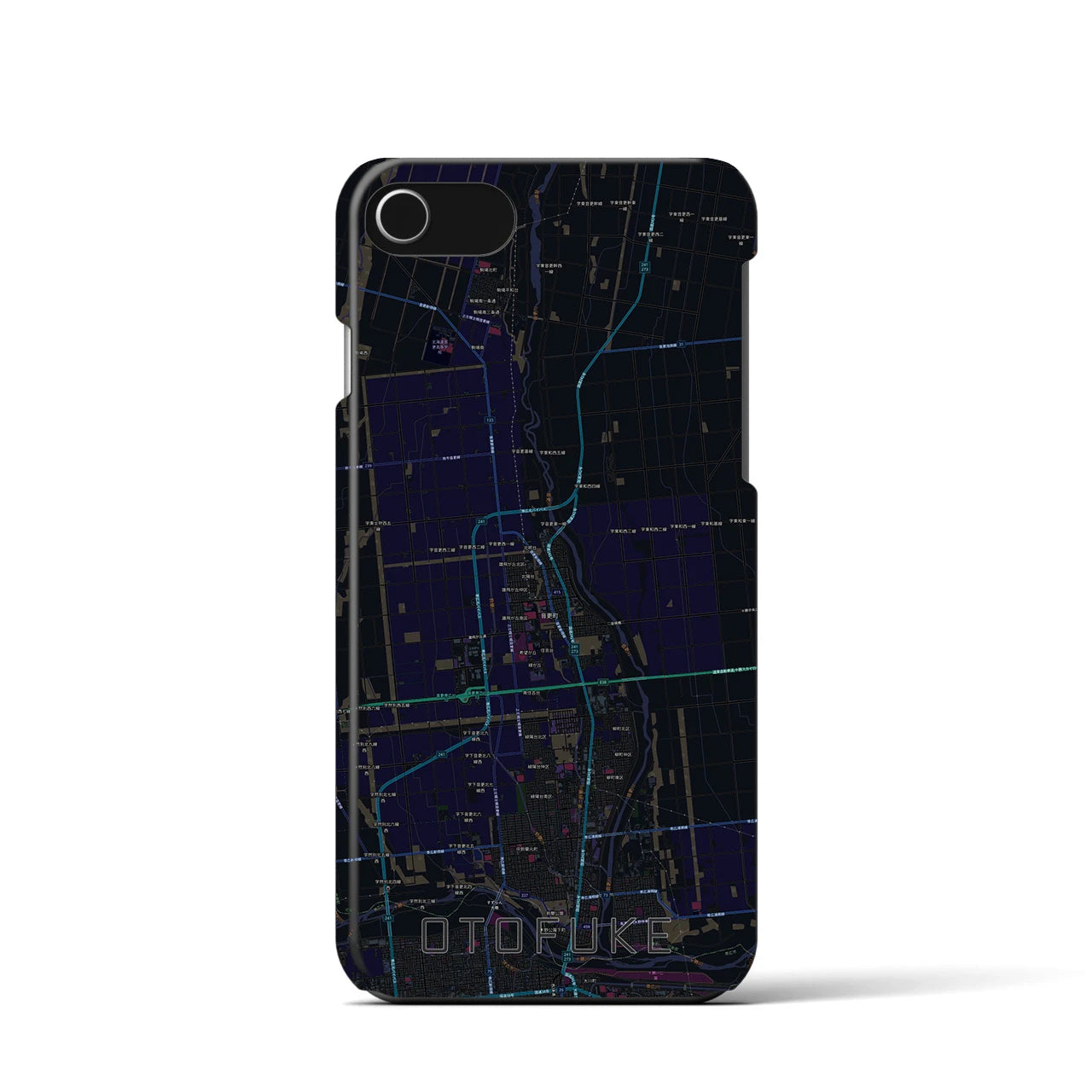 【音更】地図柄iPhoneケース（バックカバータイプ・ブラック）iPhone SE（第3 / 第2世代） / 8 / 7 / 6s / 6 用
