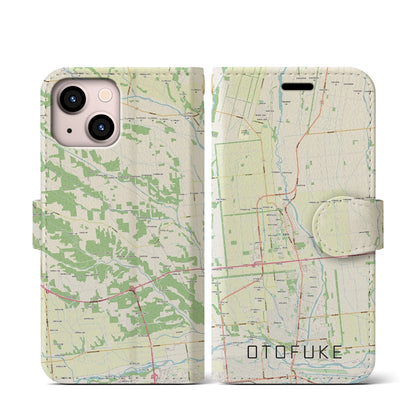 【音更（北海道）】地図柄iPhoneケース（手帳タイプ）ナチュラル・iPhone 13 mini 用