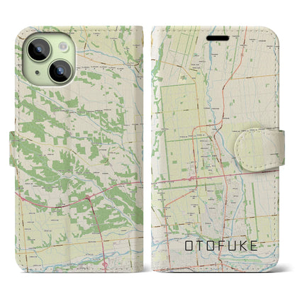 【音更（北海道）】地図柄iPhoneケース（手帳タイプ）ナチュラル・iPhone 15 用