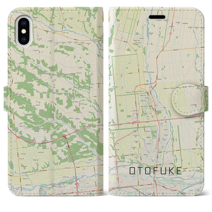 【音更（北海道）】地図柄iPhoneケース（手帳タイプ）ナチュラル・iPhone XS Max 用