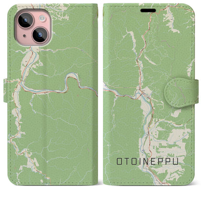 【音威子府（北海道）】地図柄iPhoneケース（手帳タイプ）ナチュラル・iPhone 15 Plus 用