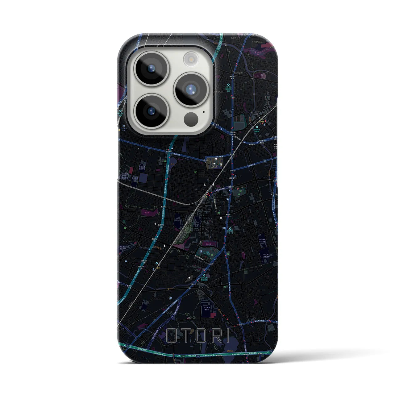 【鳳】地図柄iPhoneケース（バックカバータイプ・ブラック）iPhone 15 Pro 用