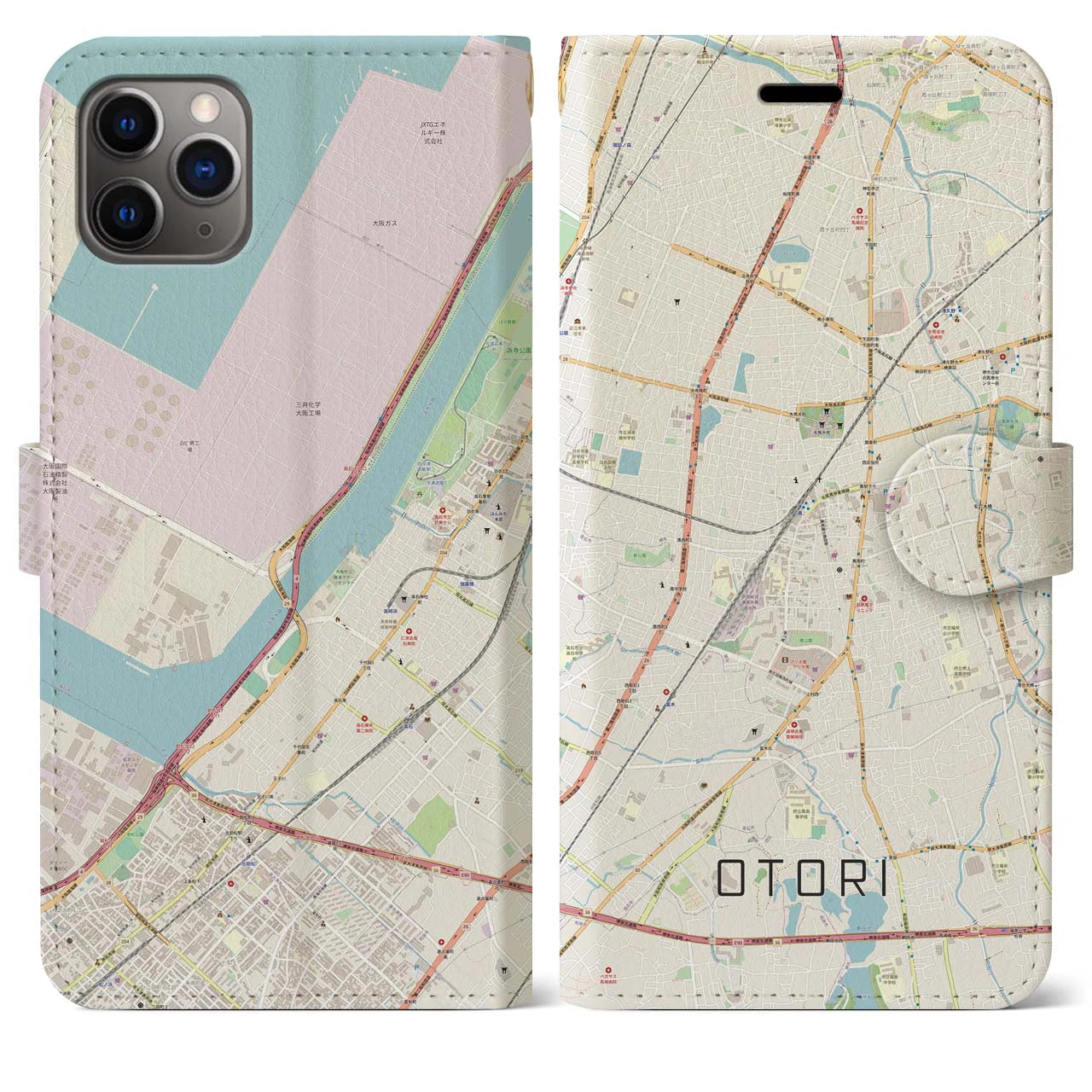 【鳳】地図柄iPhoneケース（手帳両面タイプ・ナチュラル）iPhone 11 Pro Max 用