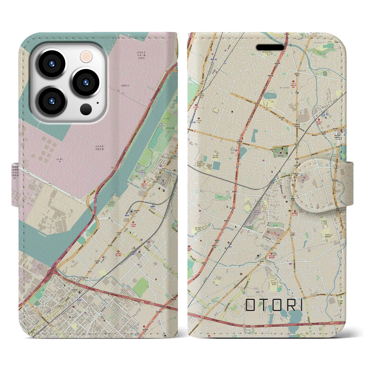 【鳳】地図柄iPhoneケース（手帳両面タイプ・ナチュラル）iPhone 13 Pro 用